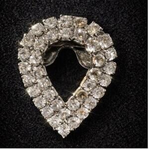 Vintage MUSI Rhinestone Fur Clip Heart Shape Hollywood Regency Signed Jewelry